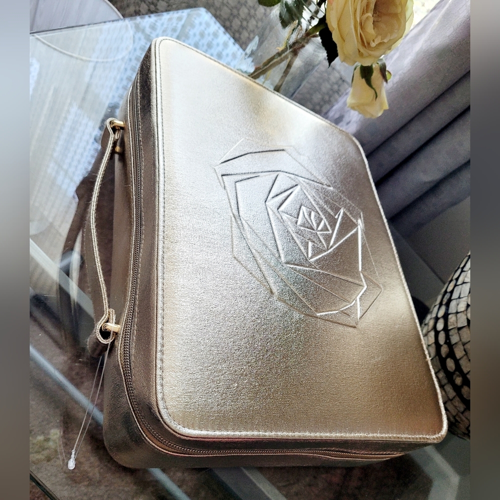 LANCOME Paris Women's Cosmetic/MakeUp Travel Case Gold Rose Zip Logo 13"×10"×3" - Picture 8 of 16
